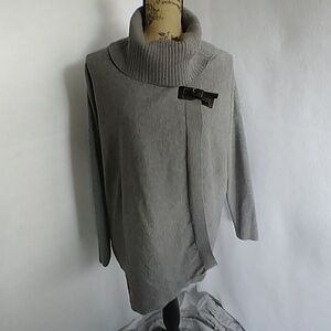 Guess Grey Oversized Sweater with Buckle Accent
